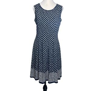 Max Studio Navy and White Sleeveless Midi Dress